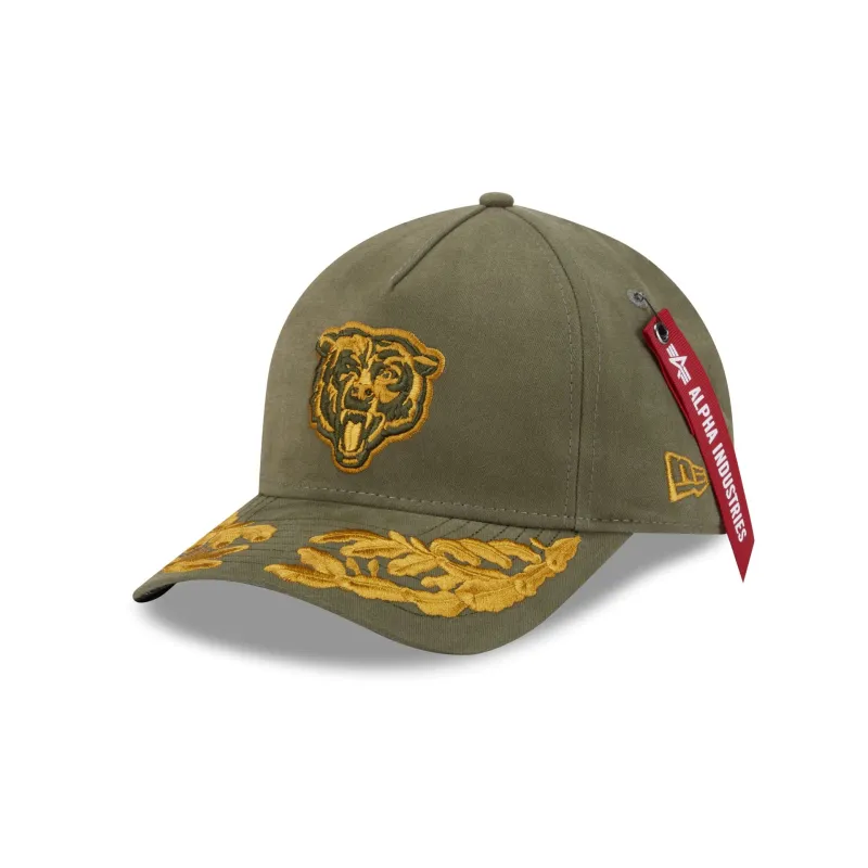 Alpha Industries x Chicago Bears Olive Green 9FORTY M-Crown A-Frame Snapback Hat sold by New Era