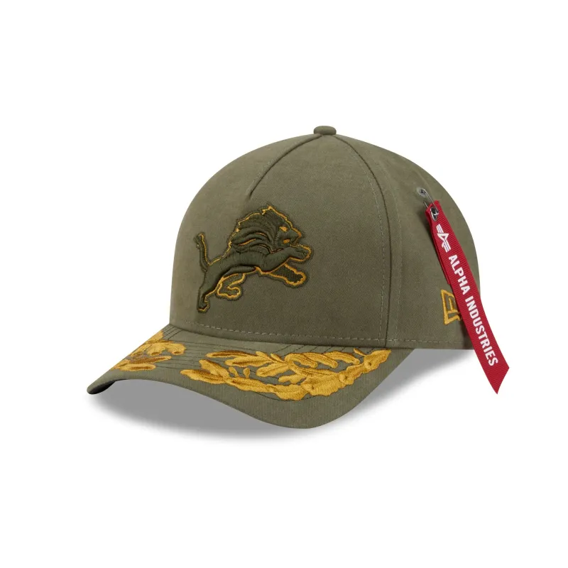 Alpha Industries x Detroit Lions Olive Green 9FORTY M-Crown A-Frame Snapback Hat sold by New Era