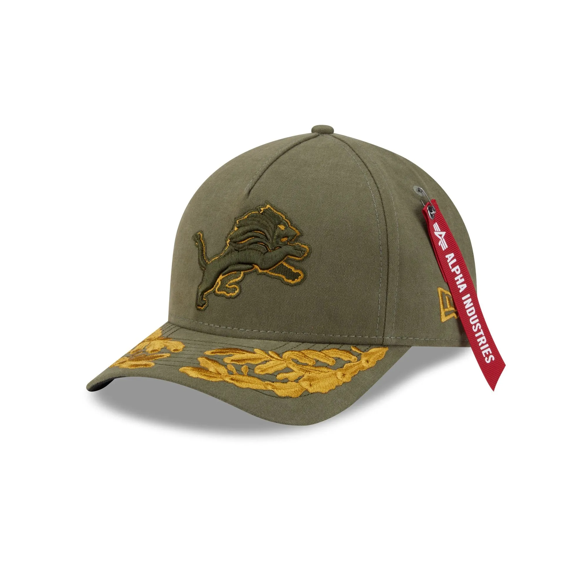 Alpha Industries x Detroit Lions Olive Green 9FORTY M-Crown A-Frame Snapback Hat sold by New Era