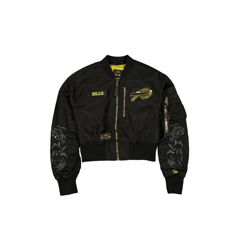 Alpha Industries x Buffalo Bills Black and Gold Women's Cropped L-2B Bomber Jacket sold by New Era