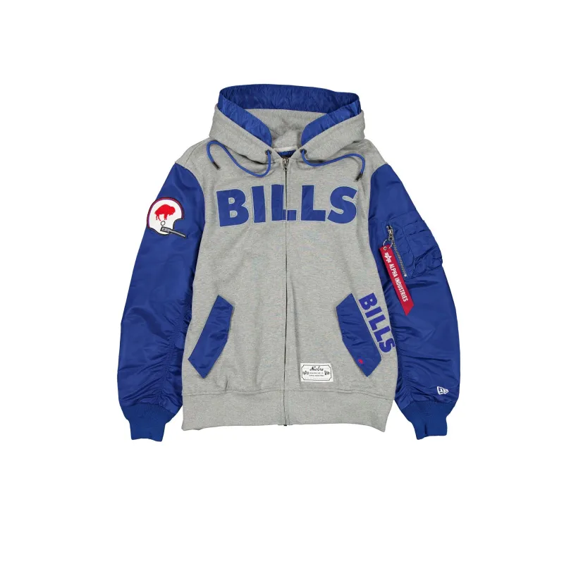 Alpha Industries x Buffalo Bills Historic Gray MA-1 Full Zip Fleece Jacket sold by New Era