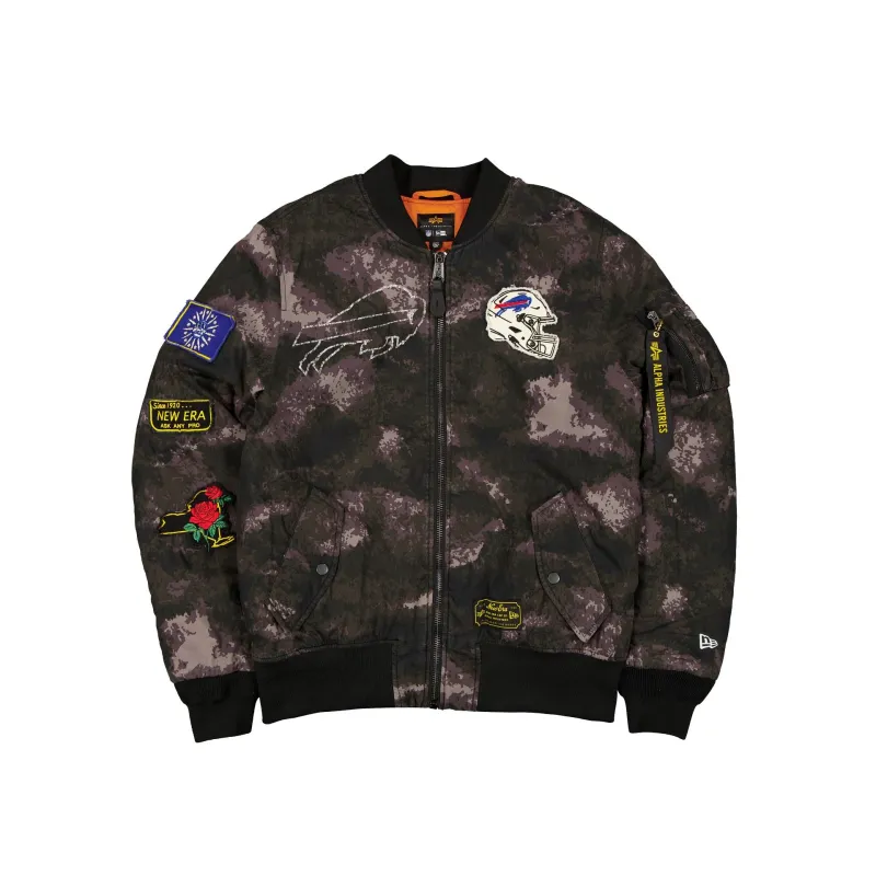 Alpha Industries x Buffalo Bills Black Camo MA-1 Bomber Jacket sold by New Era