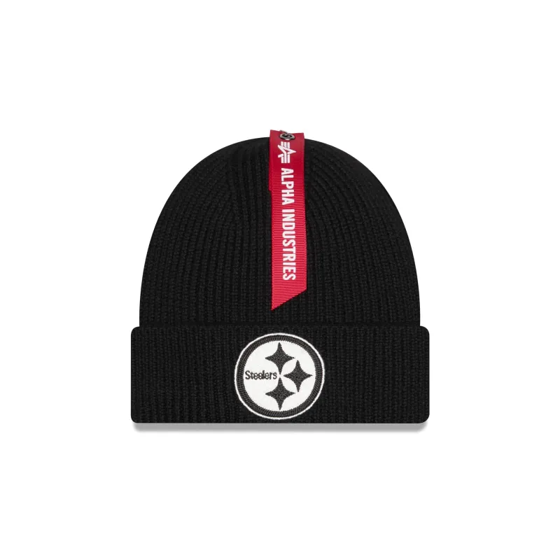 Alpha Industries x Pittsburgh Steelers Black Cuff Knit Hat sold by New Era