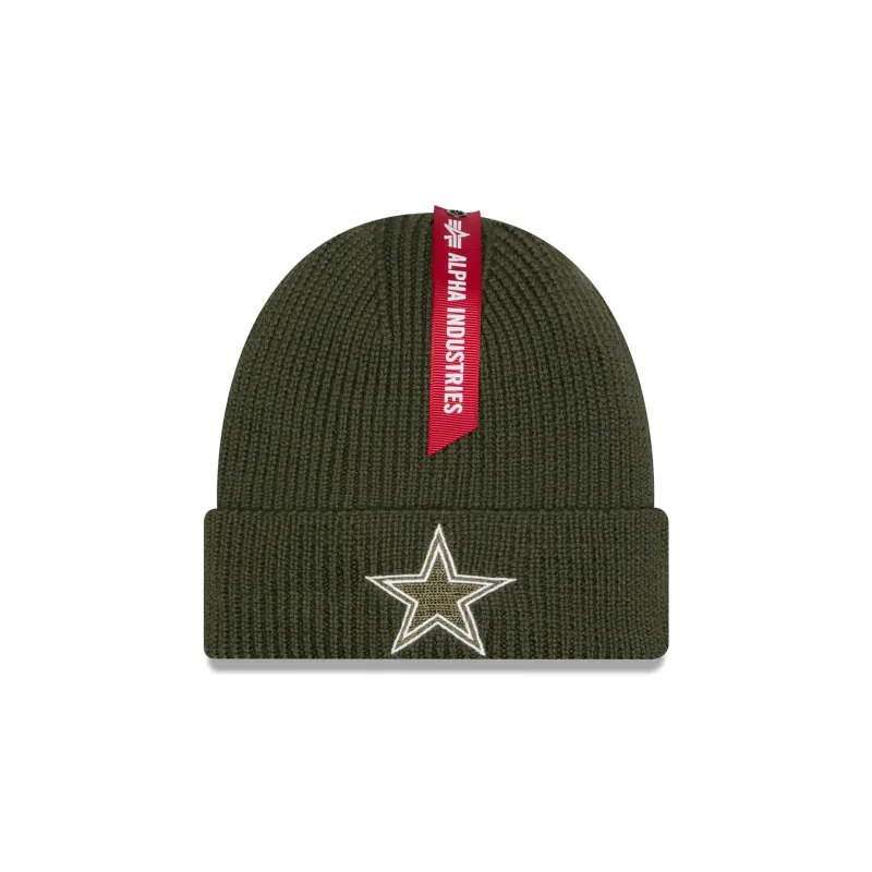 Alpha Industries x Dallas Cowboys Olive Green Cuff Knit Hat sold by New Era