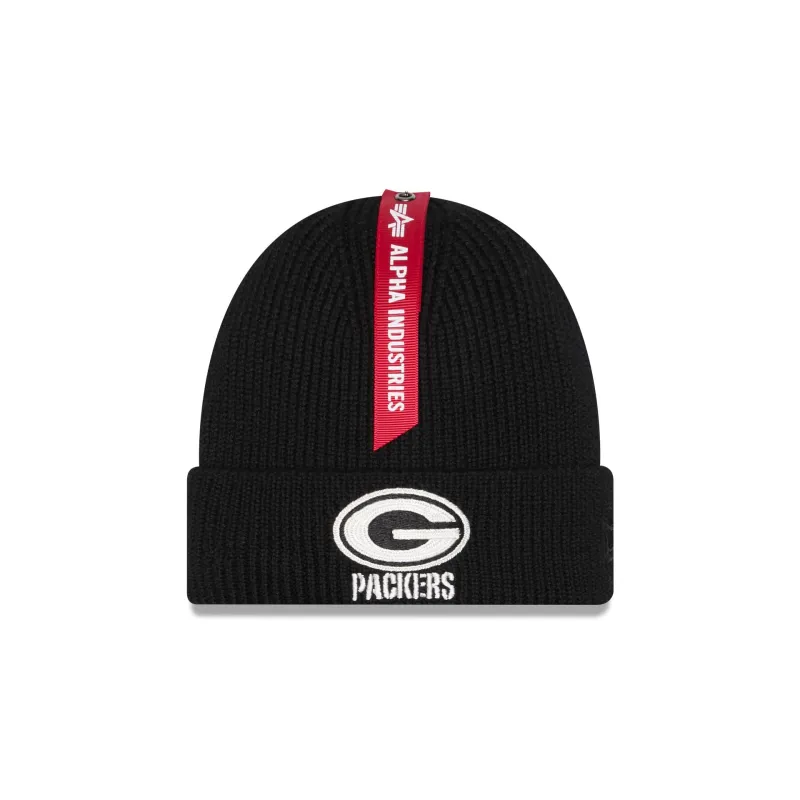 Alpha Industries x Green Bay Packers Black Cuff Knit Hat sold by New Era