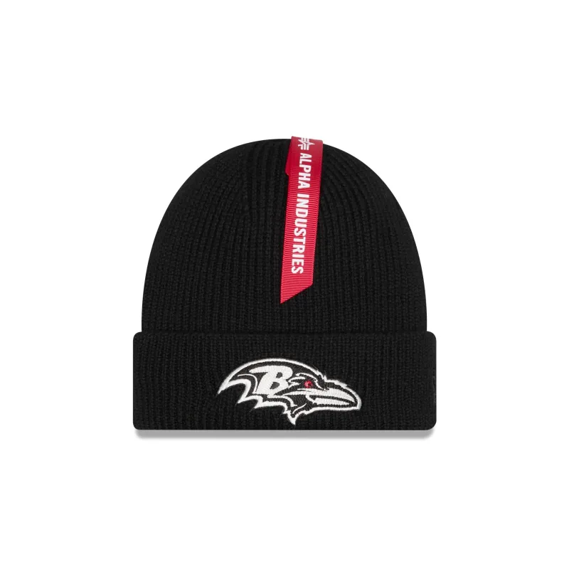 Alpha Industries x Baltimore Ravens Black Cuff Knit Hat sold by New Era