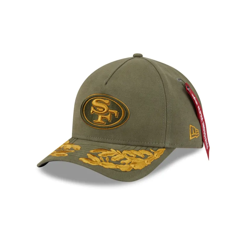 Alpha Industries x San Francisco 49ers Olive Green 9FORTY M-Crown A-Frame Snapback Hat sold by New Era