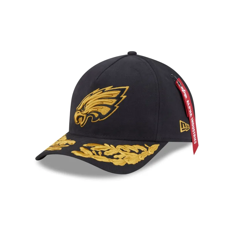 Alpha Industries x Philadelphia Eagles Black 9FORTY M-Crown A-Frame Snapback Hat sold by New Era