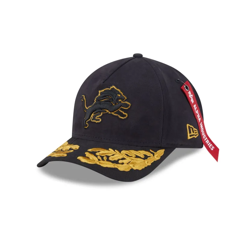 Alpha Industries x Detroit Lions Black 9FORTY M-Crown A-Frame Snapback Hat sold by New Era