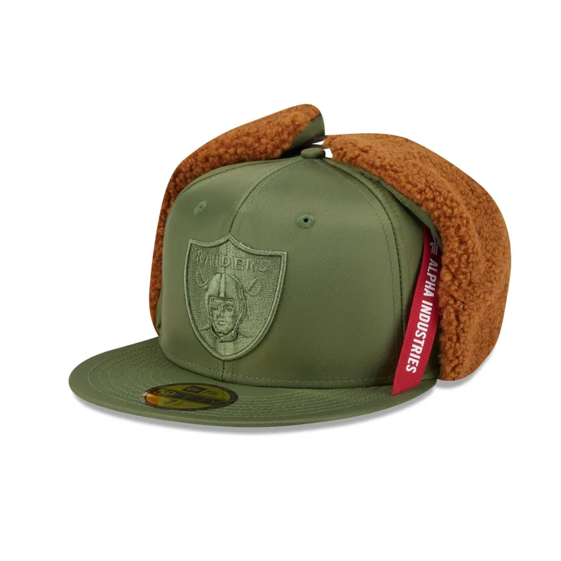 Alpha Industries x Las Vegas Raiders Olive Green Dog Ear 59FIFTY Fitted Hat sold by New Era