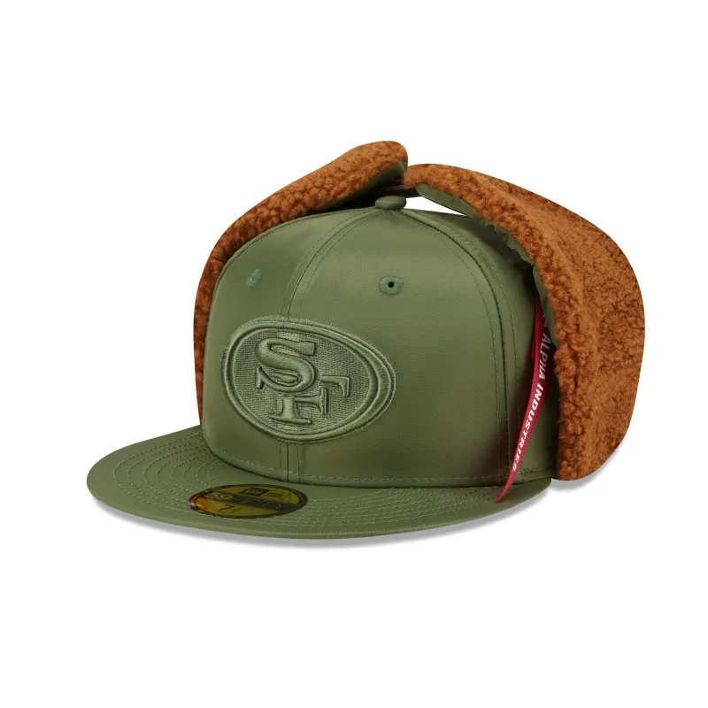 Alpha Industries x San Francisco 49ers Olive Green Dog Ear 59FIFTY Fitted Hat sold by New Era