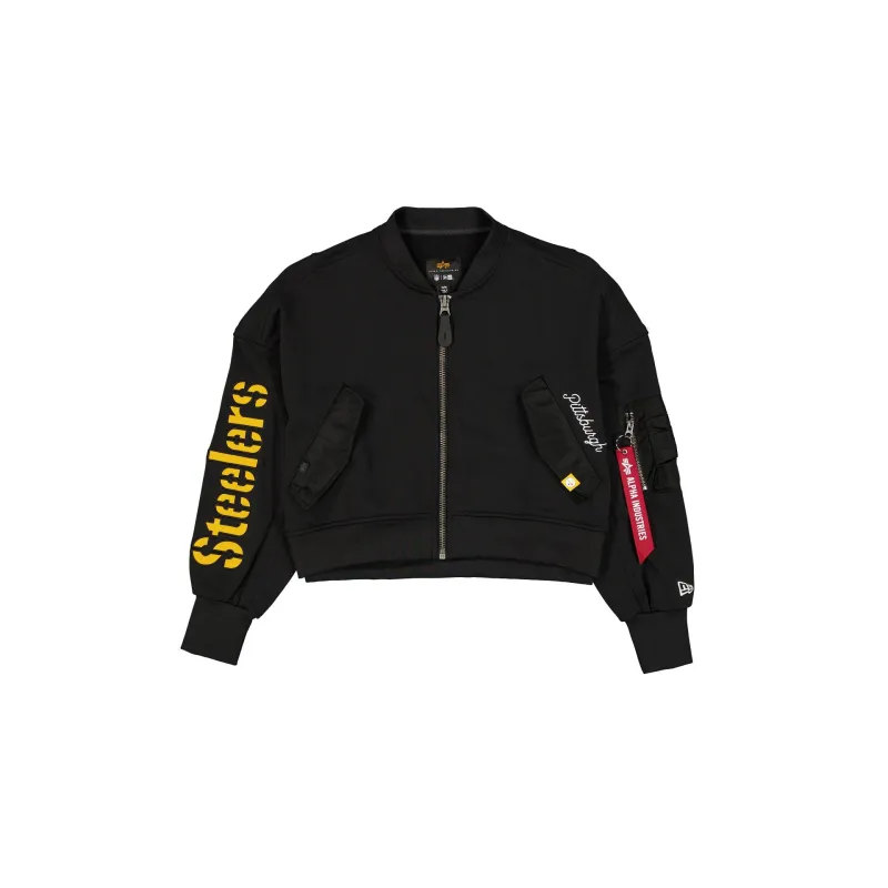 Alpha Industries x Pittsburgh Steelers Black Women's Full Zip Cropped Fleece Jacket sold by New Era