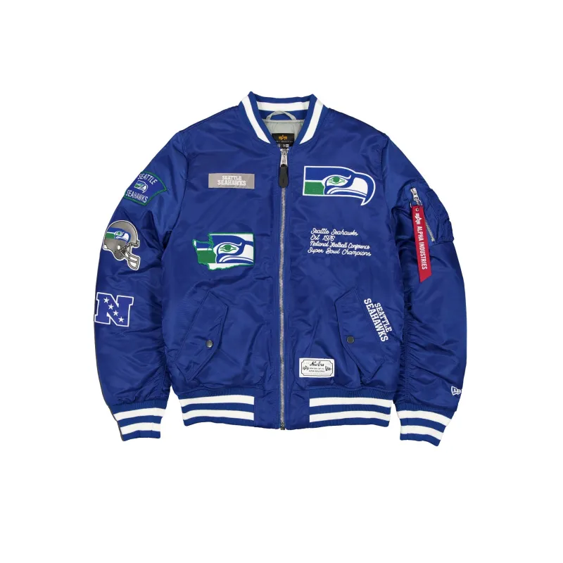 Alpha Industries x Seattle Seahawks Historic Blue MA-1 Bomber Jacket sold by New Era