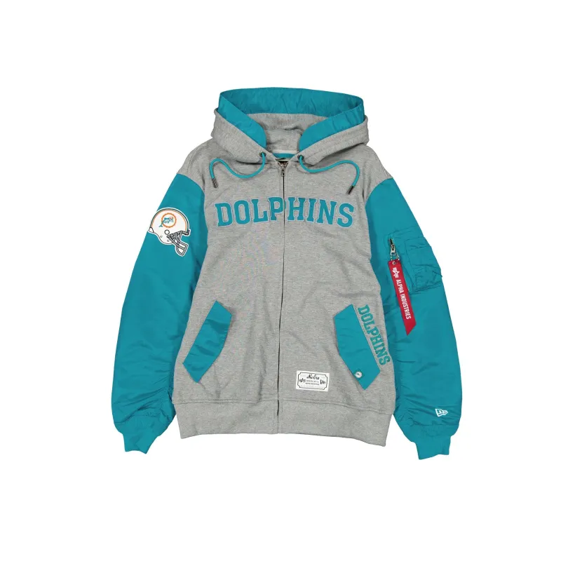 Alpha Industries x Miami Dolphins Historic Gray MA-1 Full Zip Fleece Jacket sold by New Era