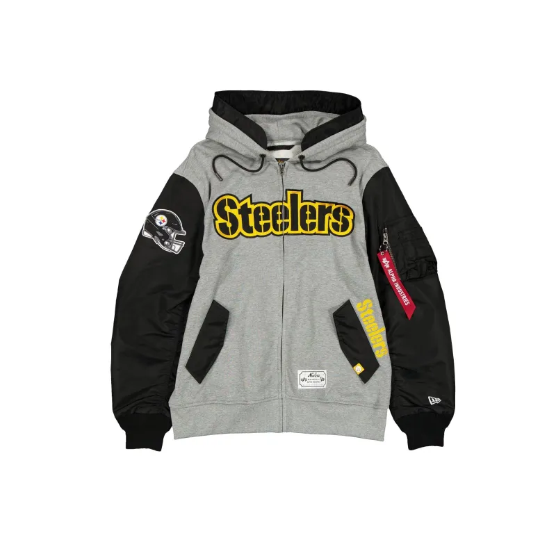 Alpha Industries x Pittsburgh Steelers Gray MA-1 Full Zip Fleece Jacket sold by New Era