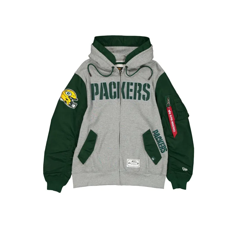Alpha Industries x Green Bay Packers Gray MA-1 Full Zip Fleece Jacket sold by New Era