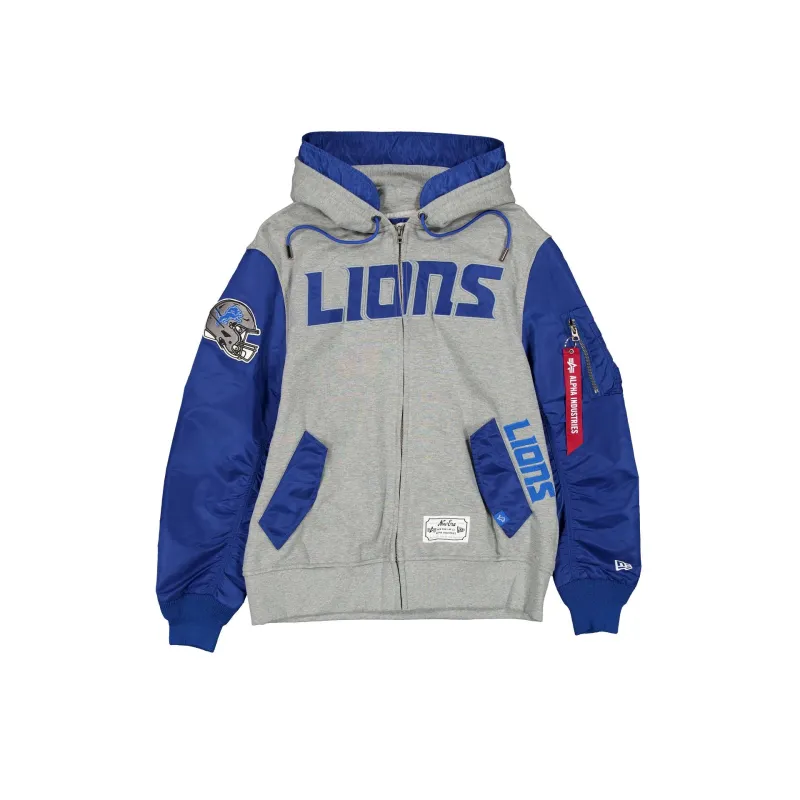 Alpha Industries x Detroit Lions Gray MA-1 Full Zip Fleece Jacket sold by New Era