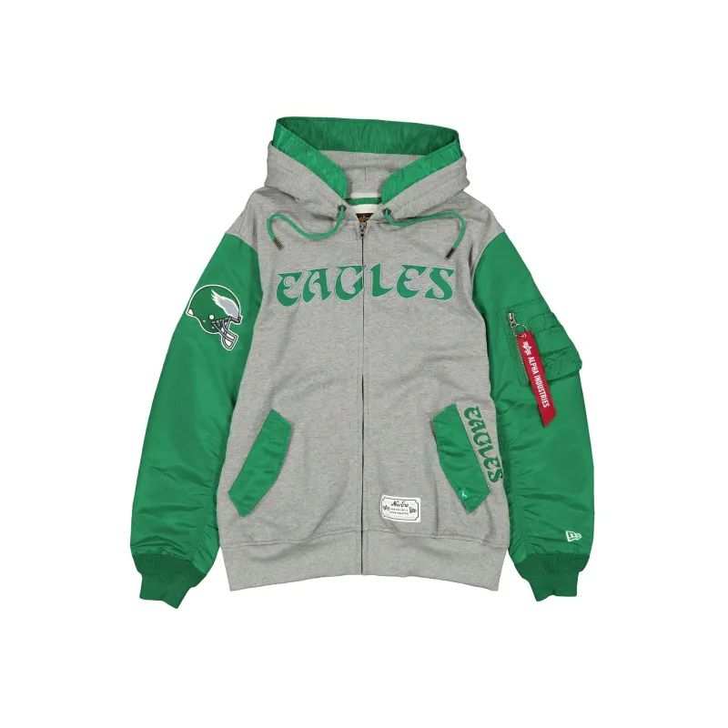 Alpha Industries x Philadelphia Eagles Historic Gray MA-1 Full Zip Fleece Jacket sold by New Era