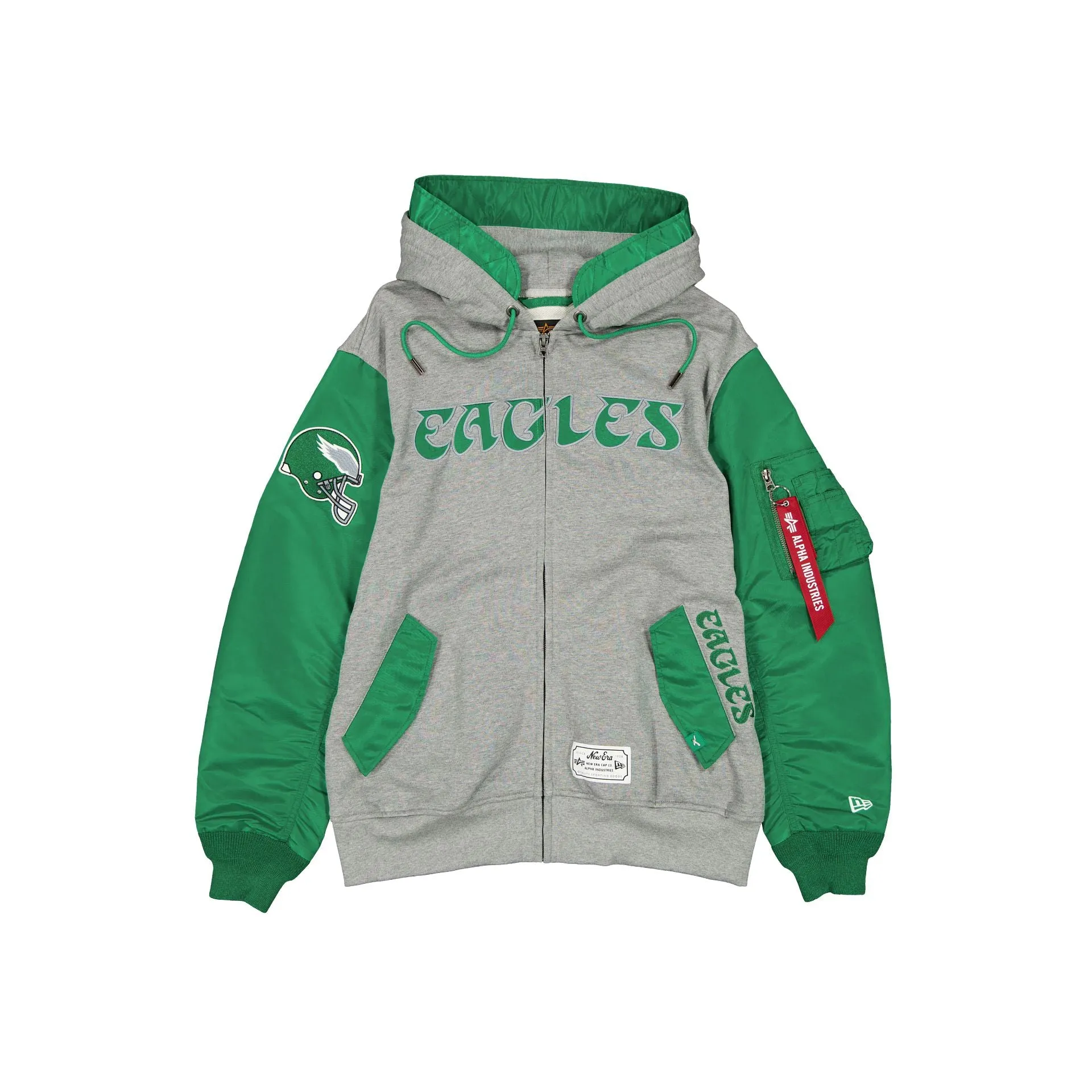 Alpha Industries x Philadelphia Eagles Historic Gray MA-1 Full Zip Fleece Jacket sold by New Era