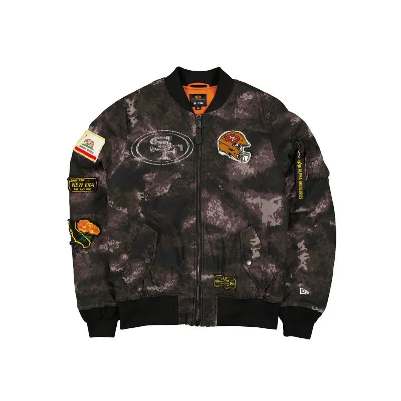 Alpha Industries x San Francisco 49ers Black Camo MA-1 Bomber Jacket sold by New Era