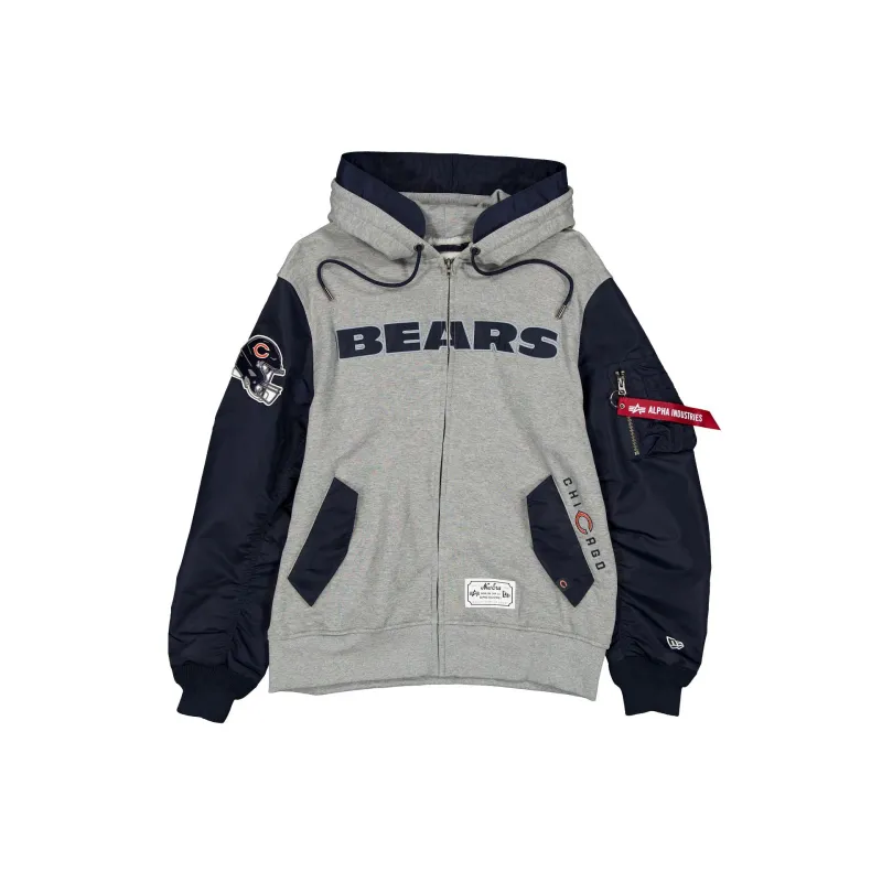 Alpha Industries x Chicago Bears Gray MA-1 Full Zip Fleece Jacket sold by New Era