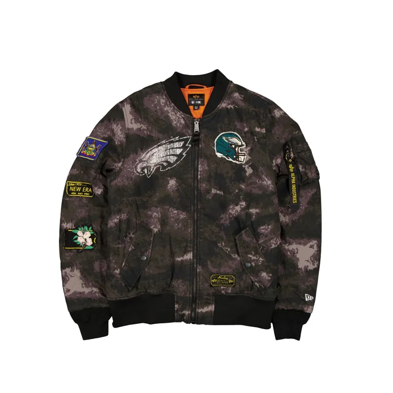 Alpha Industries x Philadelphia Eagles Black Camo MA-1 Bomber Jacket sold by New Era