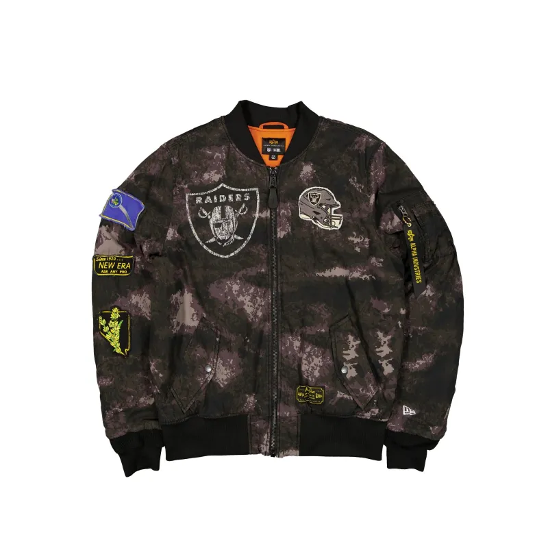 Alpha Industries x Las Vegas Raiders Black Camo MA-1 Bomber Jacket sold by New Era