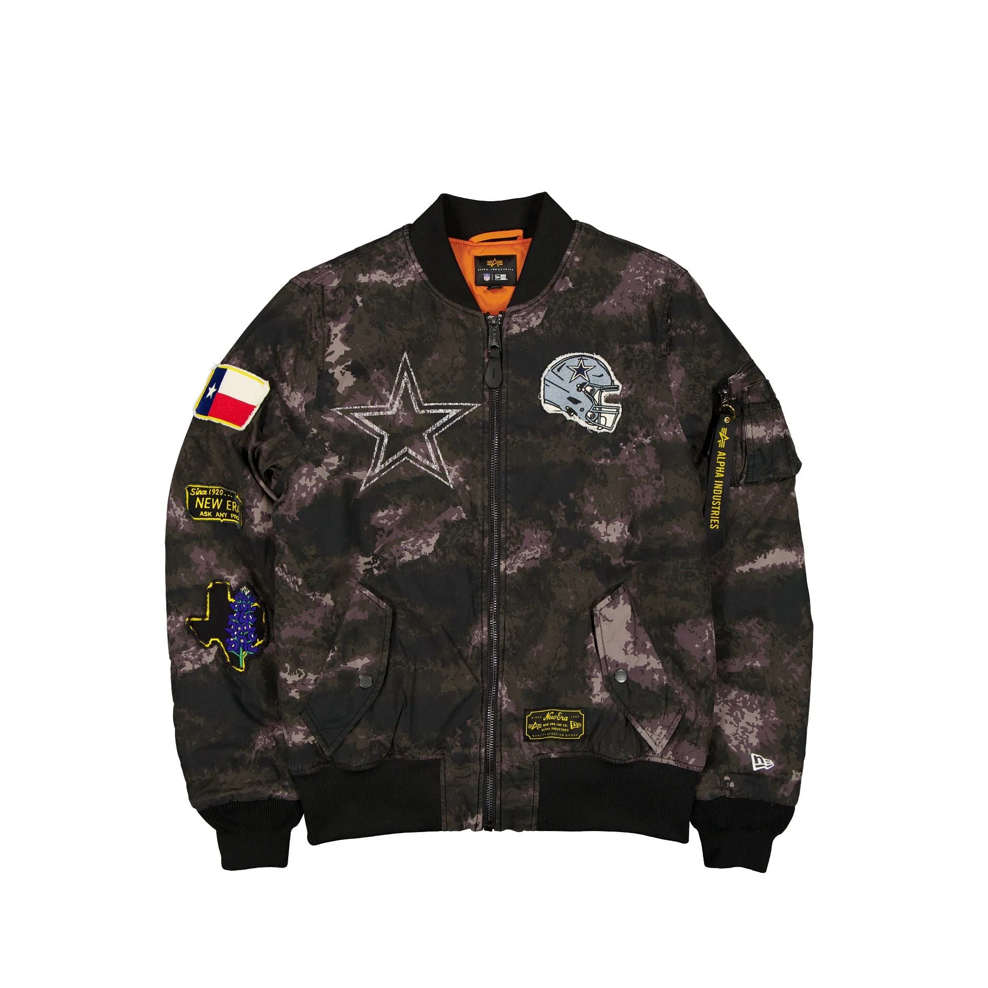 Alpha Industries x Dallas Cowboys Black Camo MA-1 Bomber Jacket sold by New Era