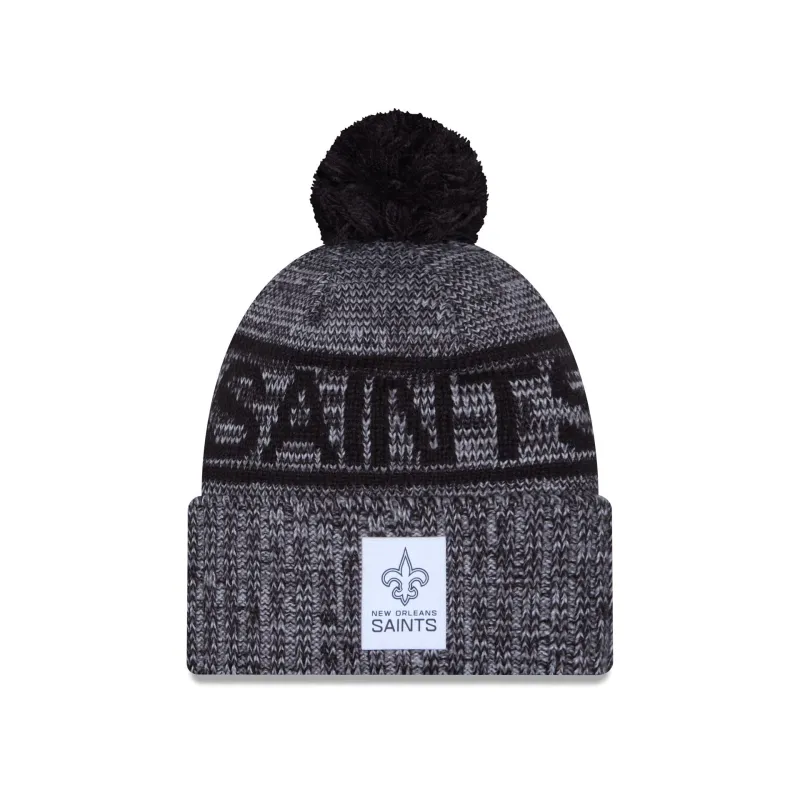 New Orleans Saints 2025 Sideline Cold Weather Gray Pom Knit Hat sold by New Era