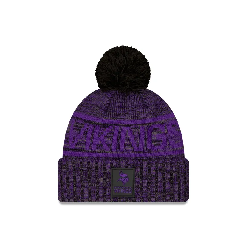 Minnesota Vikings 2025 Sideline Cold Weather Black Pom Knit Hat sold by New Era