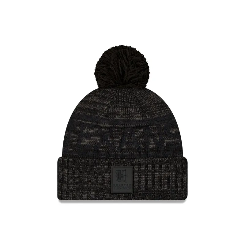 Houston Texans 2025 Sideline Cold Weather Black H Pom Knit Hat sold by New Era