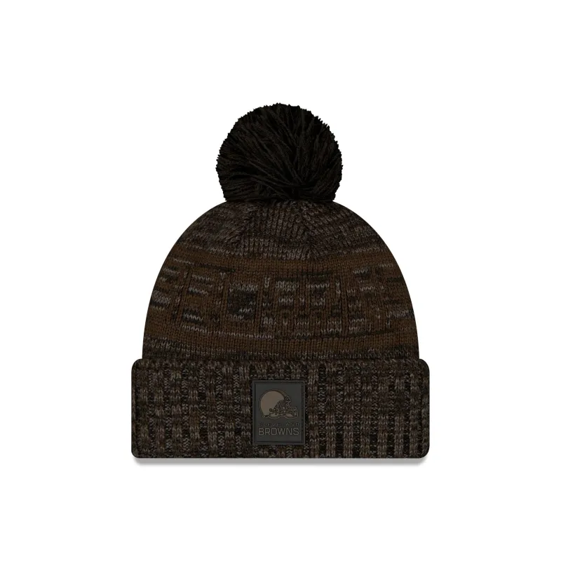 Cleveland Browns 2025 Sideline Cold Weather Black Pom Knit Hat sold by New Era