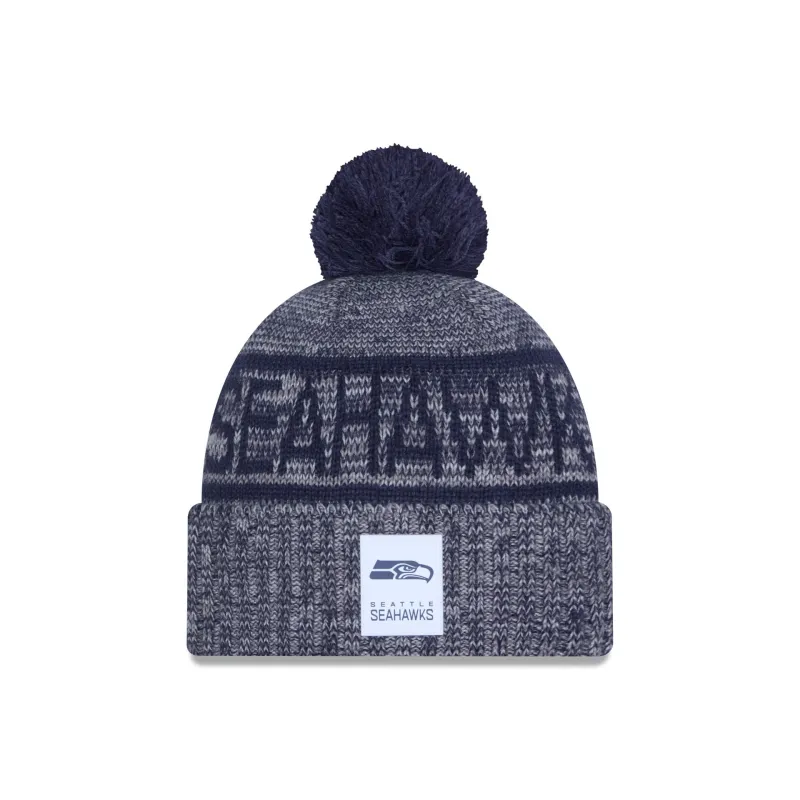 Seattle Seahawks 2025 Sideline Cold Weather Gray Pom Knit Hat sold by New Era
