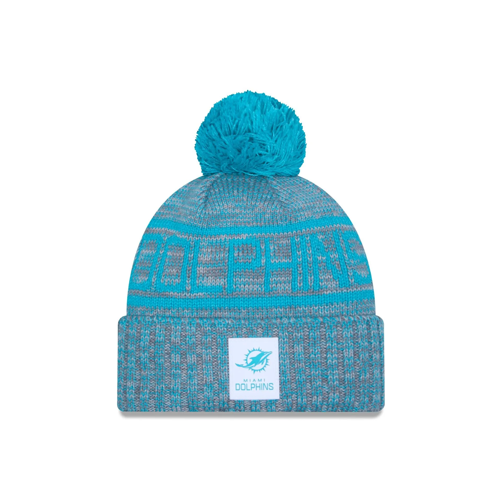Miami Dolphins 2025 Sideline Cold Weather Gray Pom Knit Hat sold by New Era