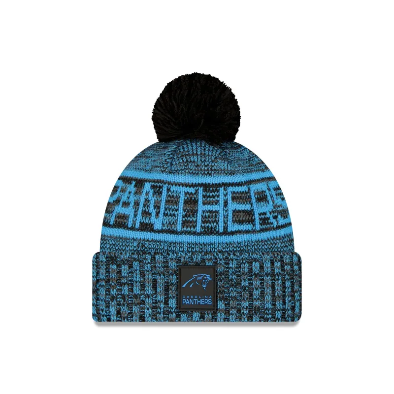 Carolina Panthers 2025 Sideline Cold Weather Black Pom Knit Hat sold by New Era