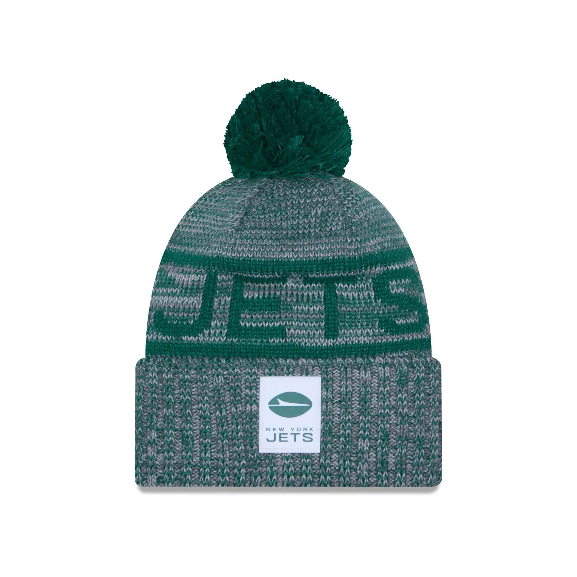 New York Jets 2025 Sideline Cold Weather Gray Pom Knit Hat sold by New Era