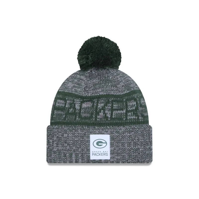 Green Bay Packers 2025 Sideline Cold Weather Gray Pom Knit Hat sold by New Era