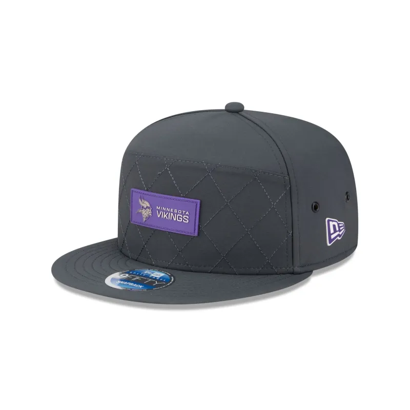 Minnesota Vikings 2025 Sideline Cold Weather Steel Clouds Split Panel 9FIFTY Snapback Hat sold by New Era