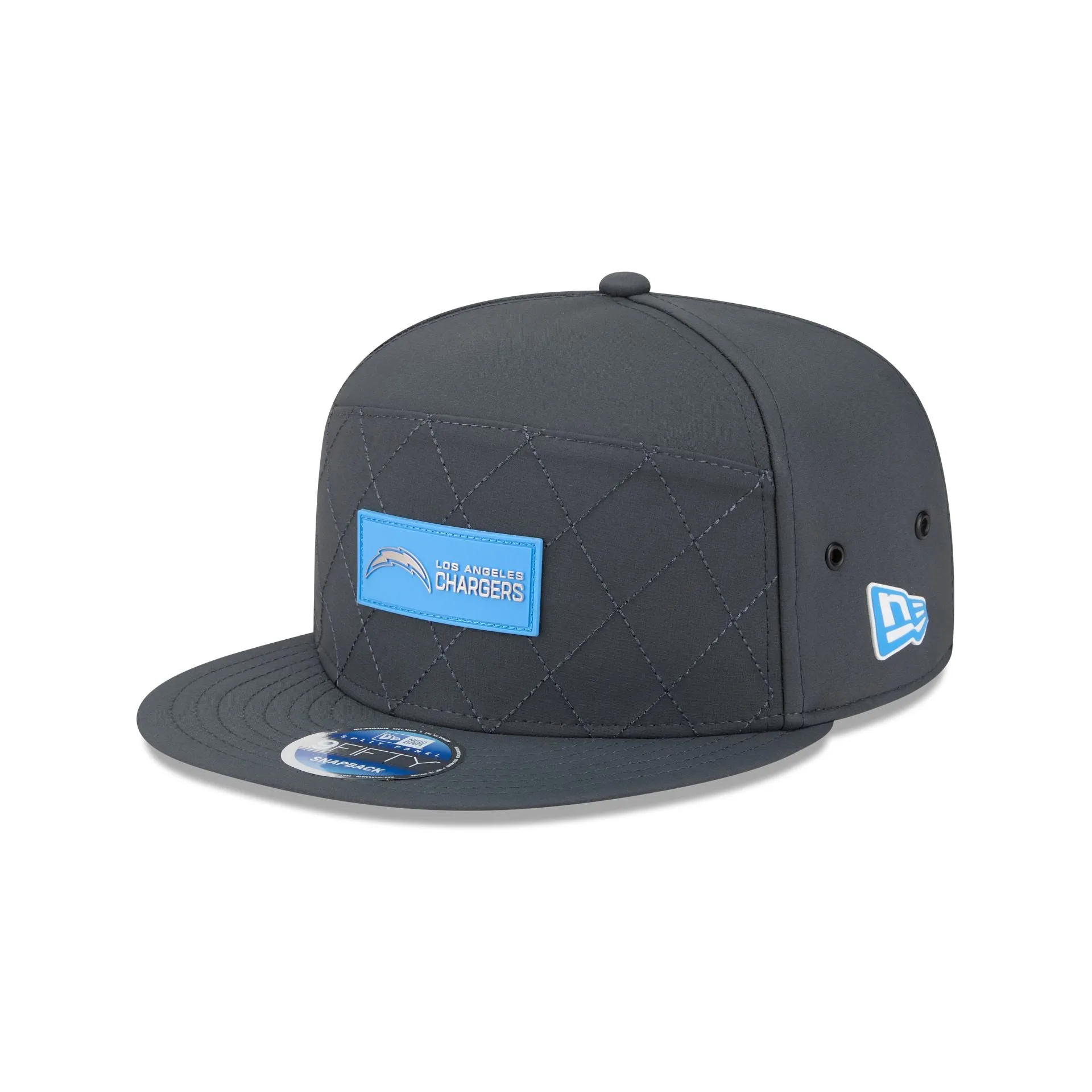 Los Angeles Chargers 2025 Sideline Cold Weather Steel Clouds Split Panel 9FIFTY Snapback Hat sold by New Era