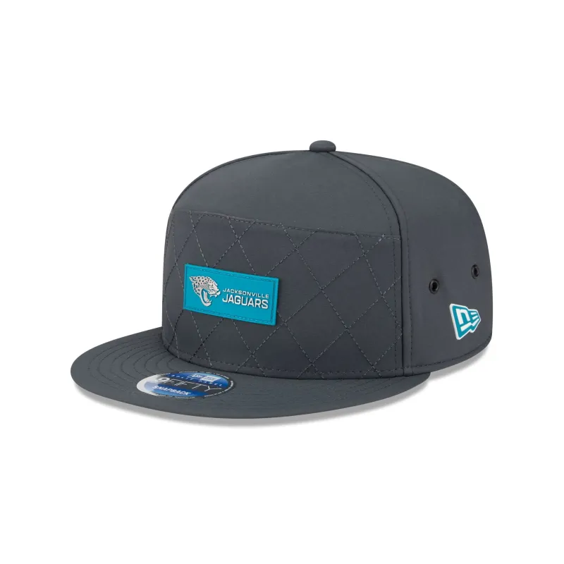 Jacksonville Jaguars 2025 Sideline Cold Weather Steel Clouds Split Panel 9FIFTY Snapback Hat sold by New Era