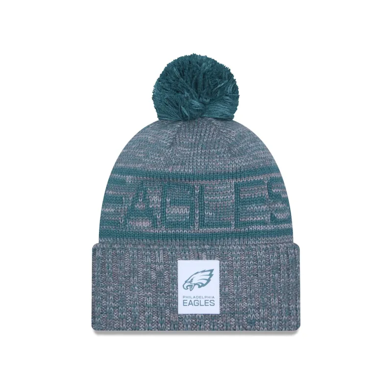 Philadelphia Eagles 2025 Sideline Cold Weather Gray Pom Knit Hat sold by New Era