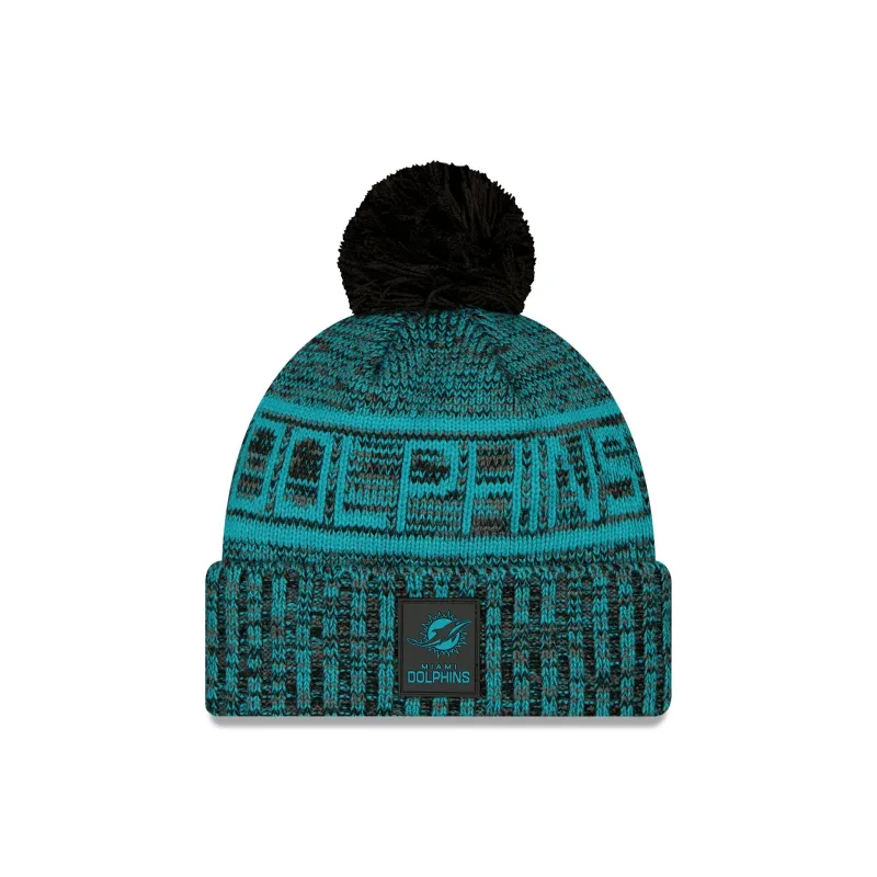 Miami Dolphins 2025 Sideline Cold Weather Black Pom Knit Hat sold by New Era