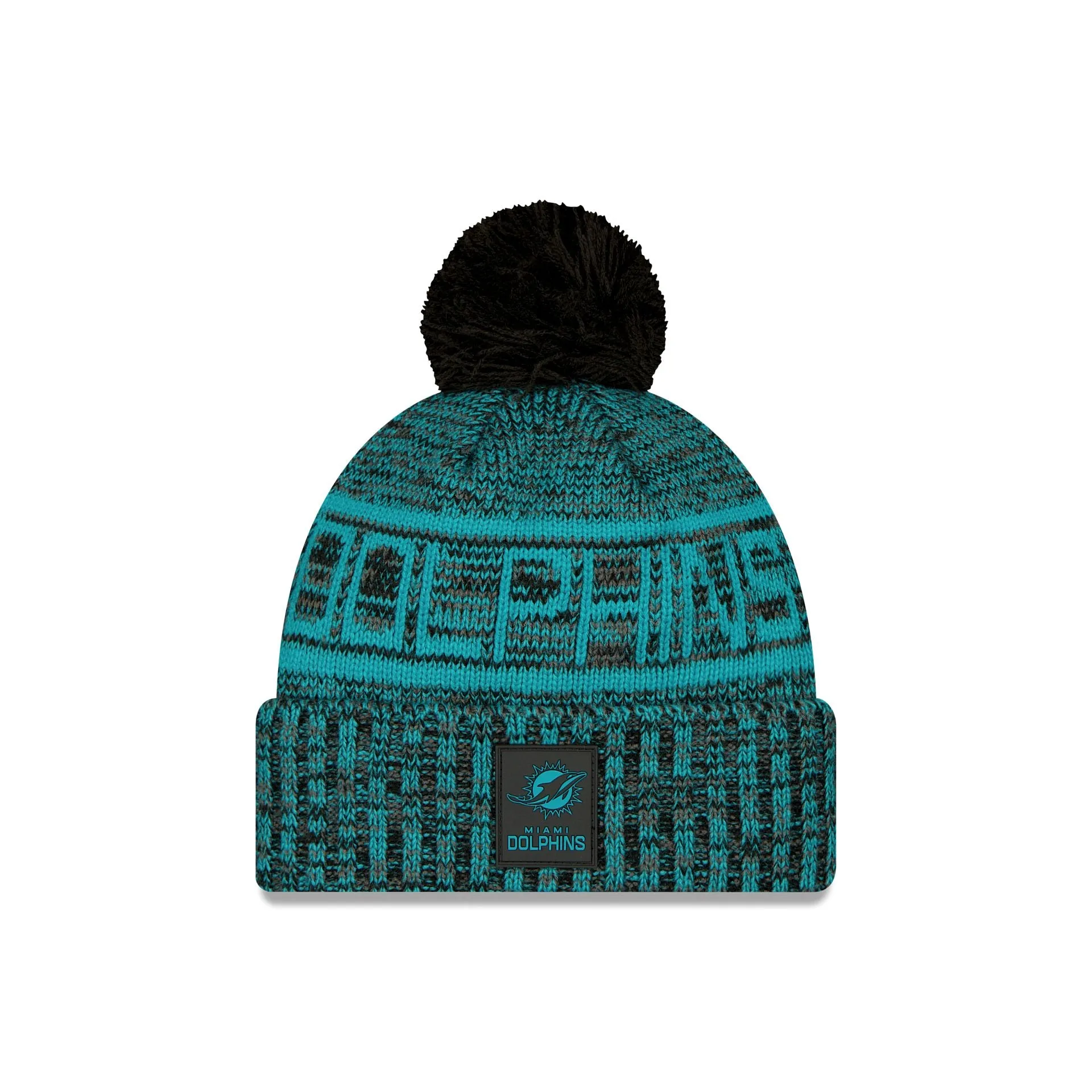 Miami Dolphins 2025 Sideline Cold Weather Black Pom Knit Hat sold by New Era