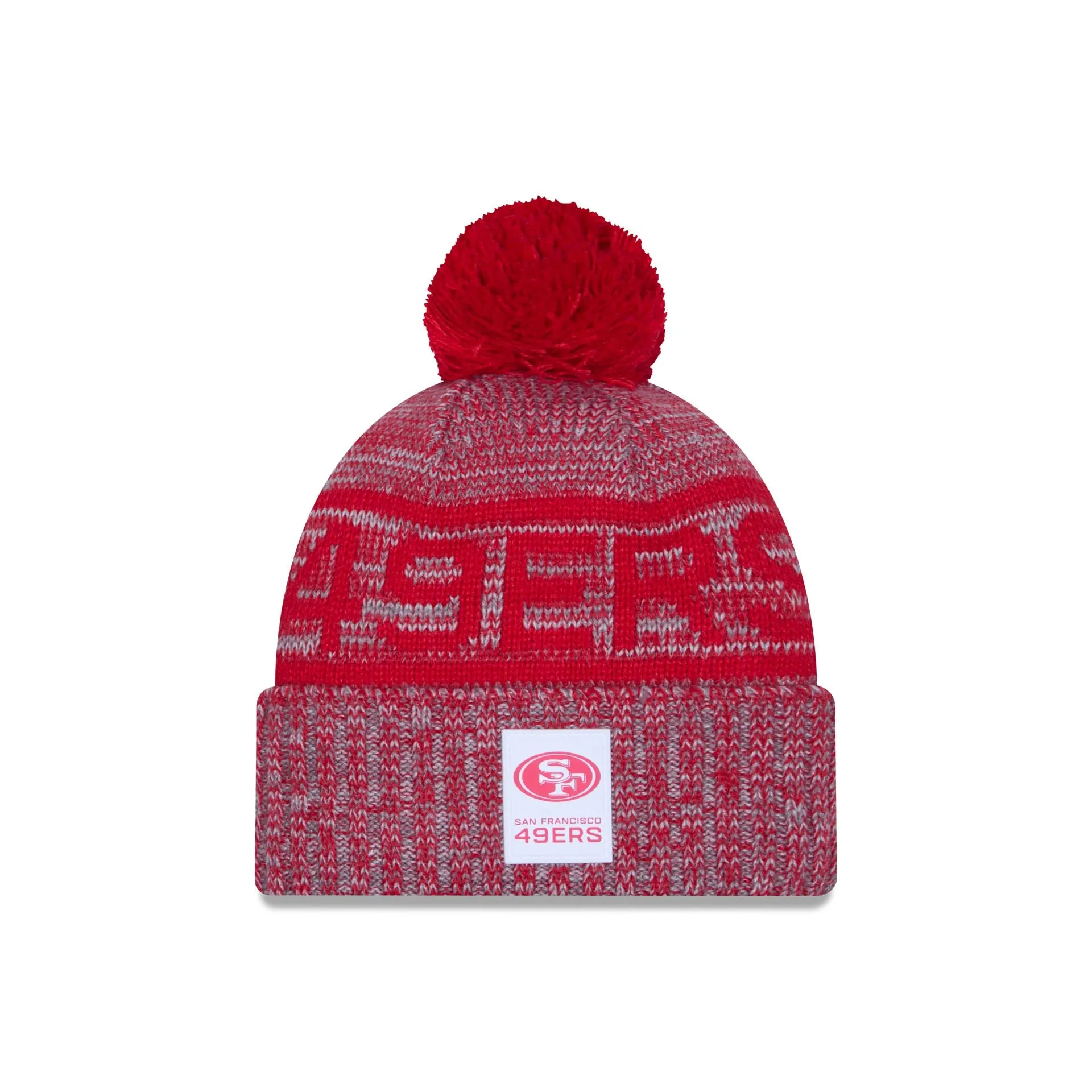San Francisco 49ers 2025 Sideline Cold Weather Gray Pom Knit Hat sold by New Era