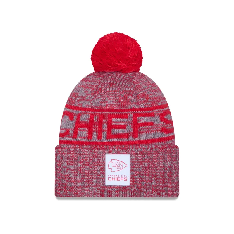 Kansas City Chiefs 2025 Sideline Cold Weather Gray Pom Knit Hat sold by New Era