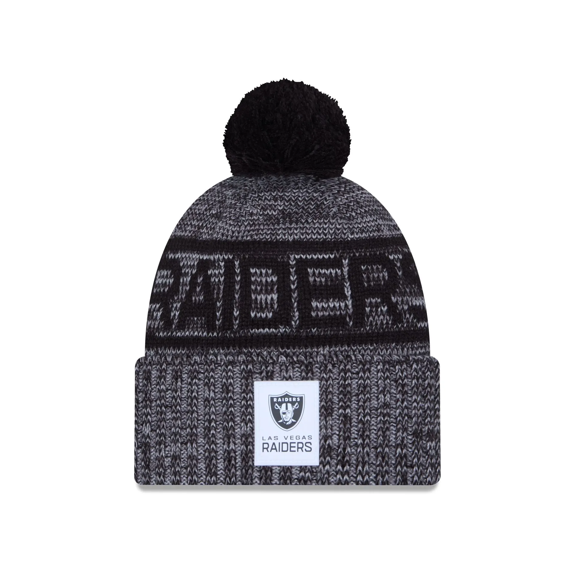 Las Vegas Raiders 2025 Sideline Cold Weather Gray Pom Knit Hat sold by New Era