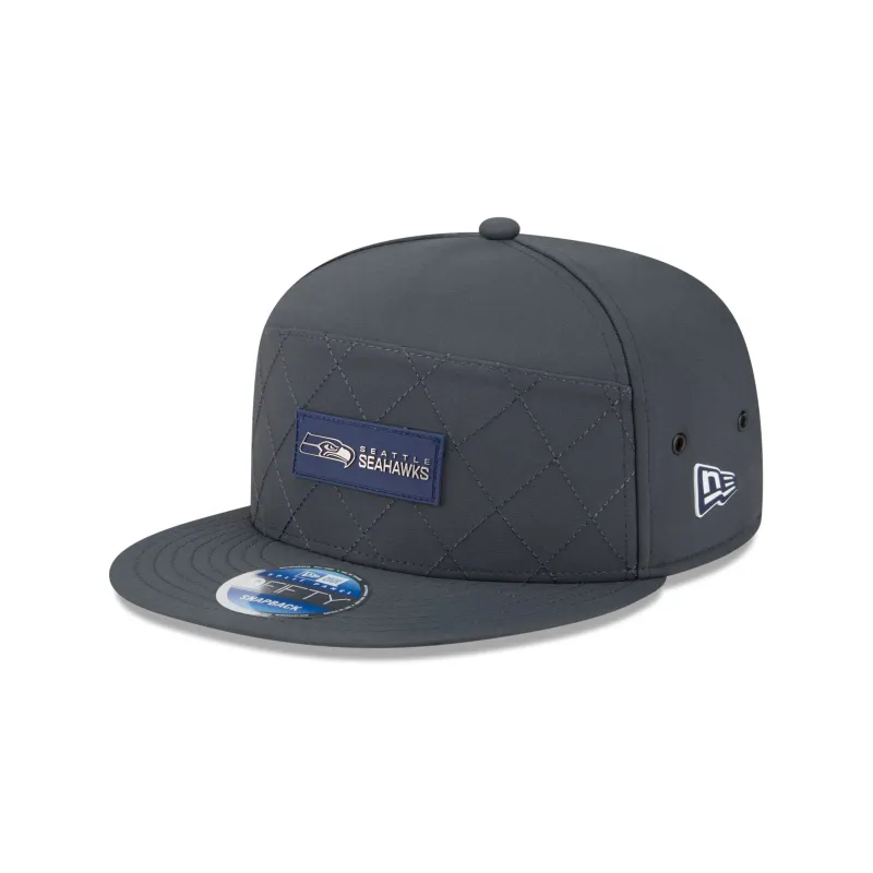 Seattle Seahawks 2025 Sideline Cold Weather Steel Clouds Split Panel 9FIFTY Snapback Hat sold by New Era