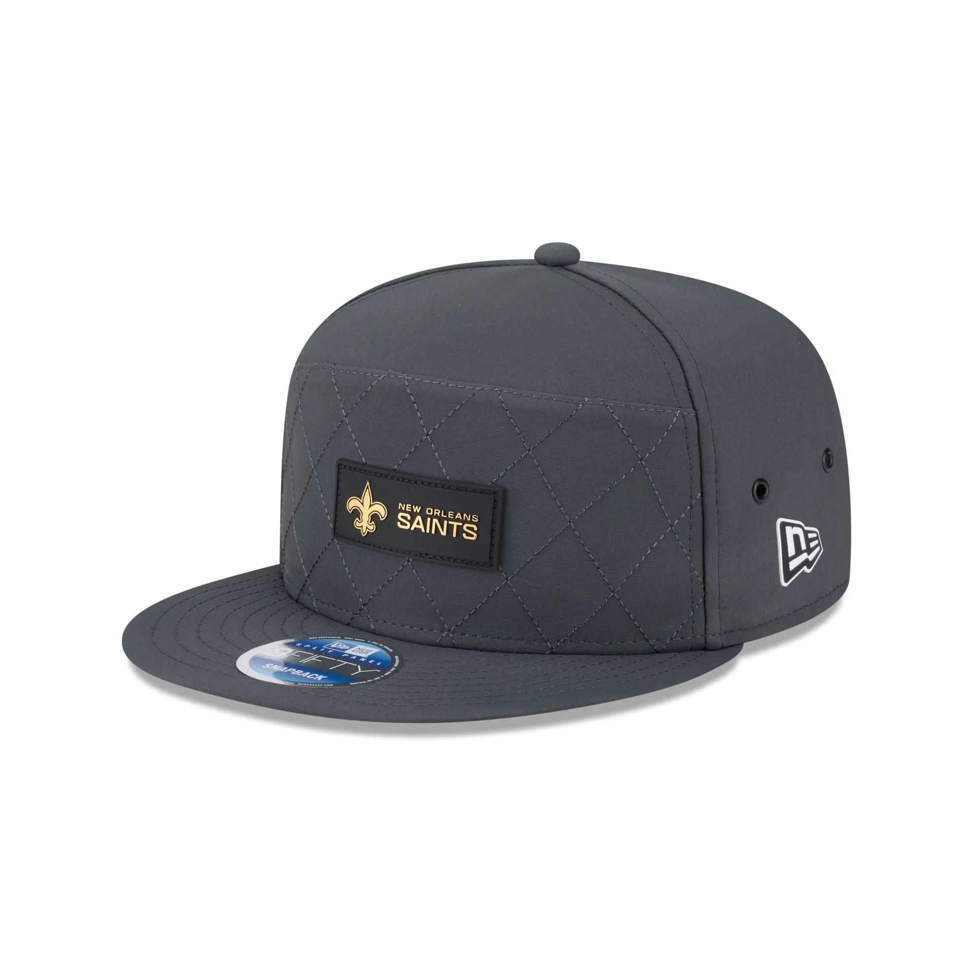 New Orleans Saints 2025 Sideline Cold Weather Steel Clouds Split Panel 9FIFTY Snapback Hat sold by New Era