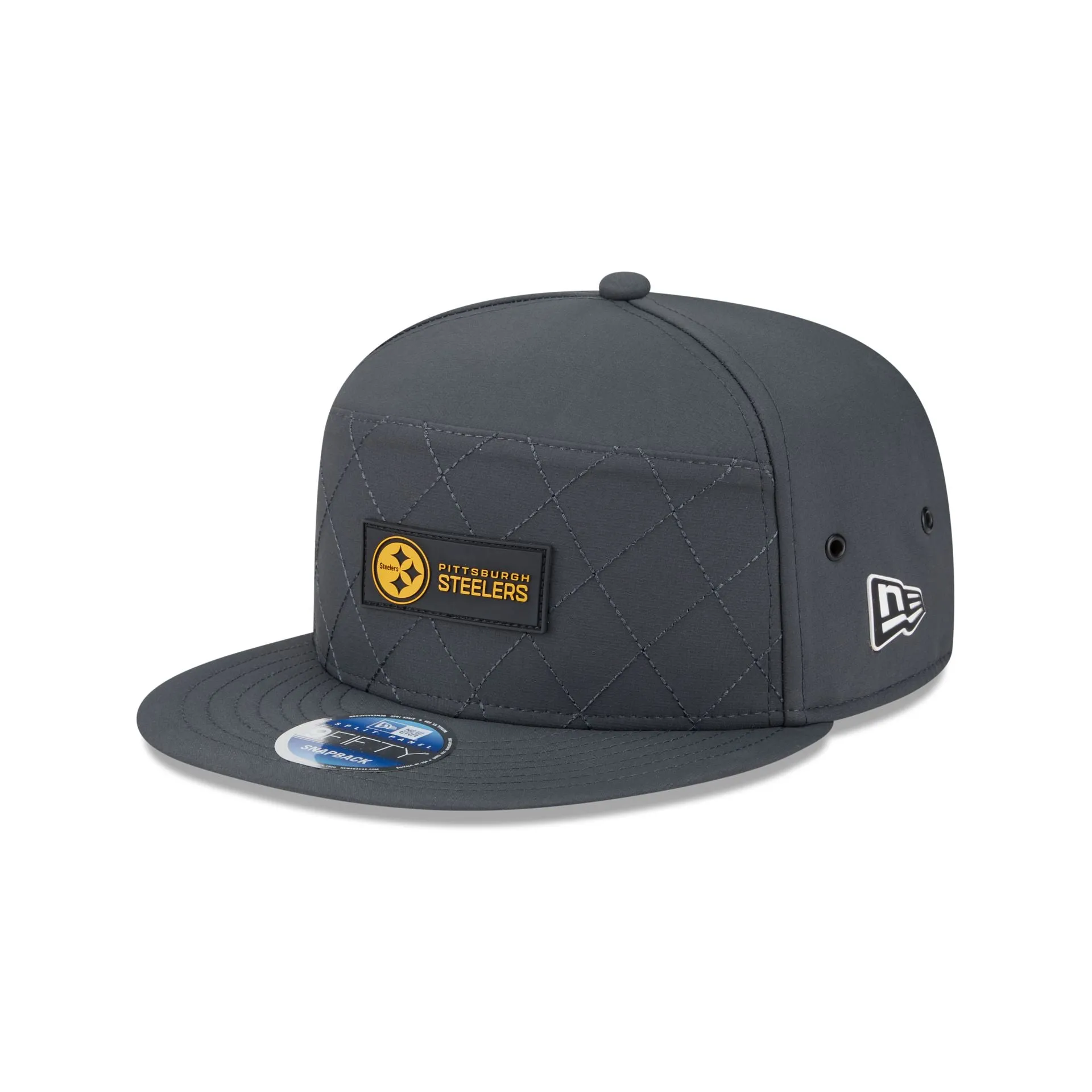 Pittsburgh Steelers 2025 Sideline Cold Weather Steel Clouds Split Panel 9FIFTY Snapback Hat sold by New Era
