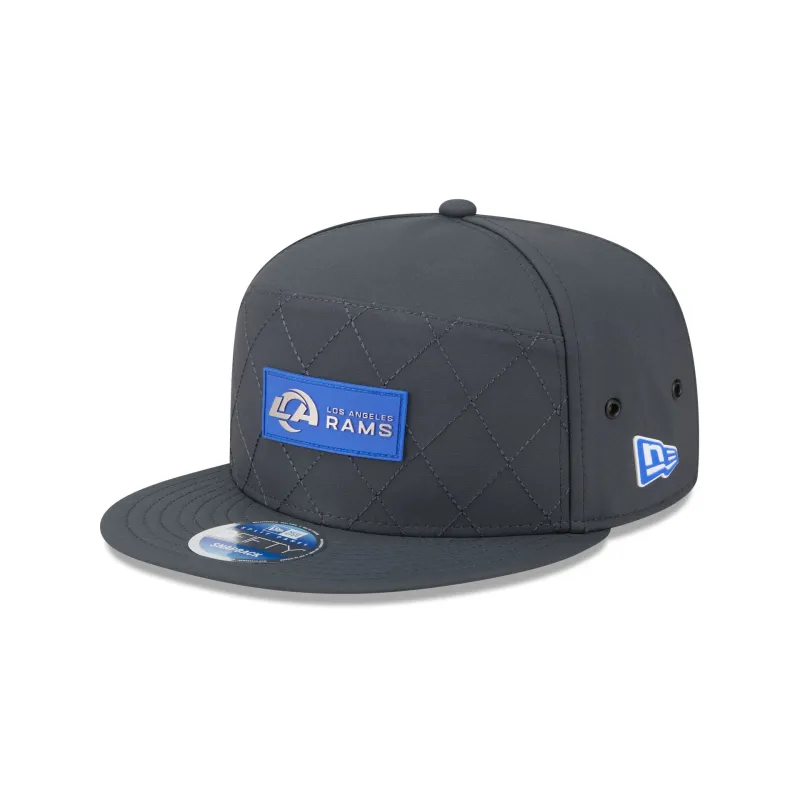 Los Angeles Rams 2025 Sideline Cold Weather Steel Clouds Split Panel 9FIFTY Snapback Hat sold by New Era